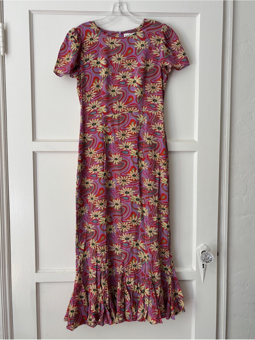 RHODE Lulani Midi Dress Floral Pink Midi Dress with Flutter Hem - Picture 3 of 11